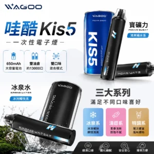 哇酷 WAGOO & KIS5 6500口一次性電子煙 | 聯名款雙倉獨立雙芯 650mAh電池 Type-C快充 | 雙口味切換/混合輸出 12款口味
